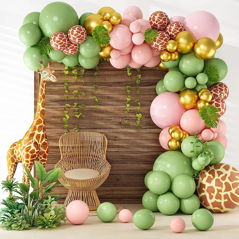 148Pcs Wildlife Pink Sage Green Balloon Garland Arch Kit Giraffe Balloons for Girls Baby Shower Wild Decoration Party Supplies