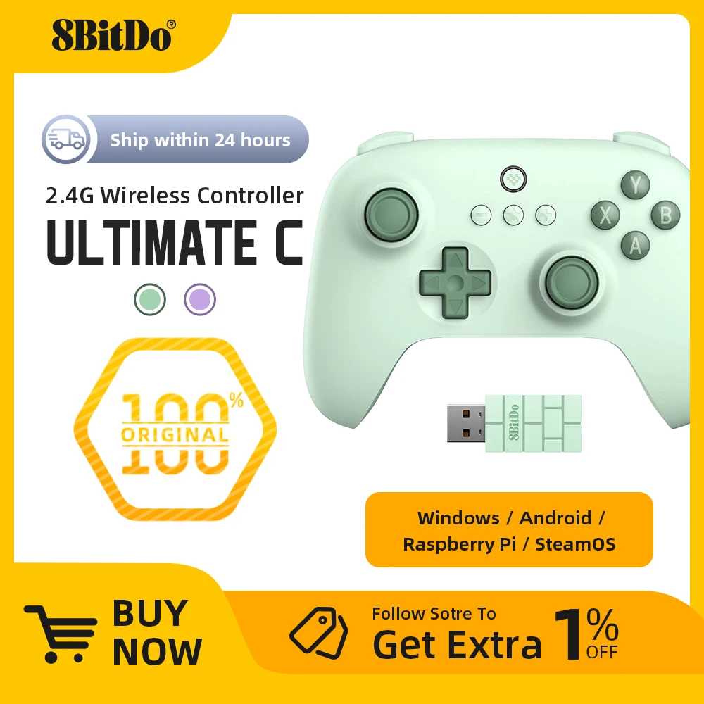 8BitDo Ultimate C Wireless 2.4G Gaming Controller for PC, Windows 10, 11, Steam PC, Raspberry Pi, Android