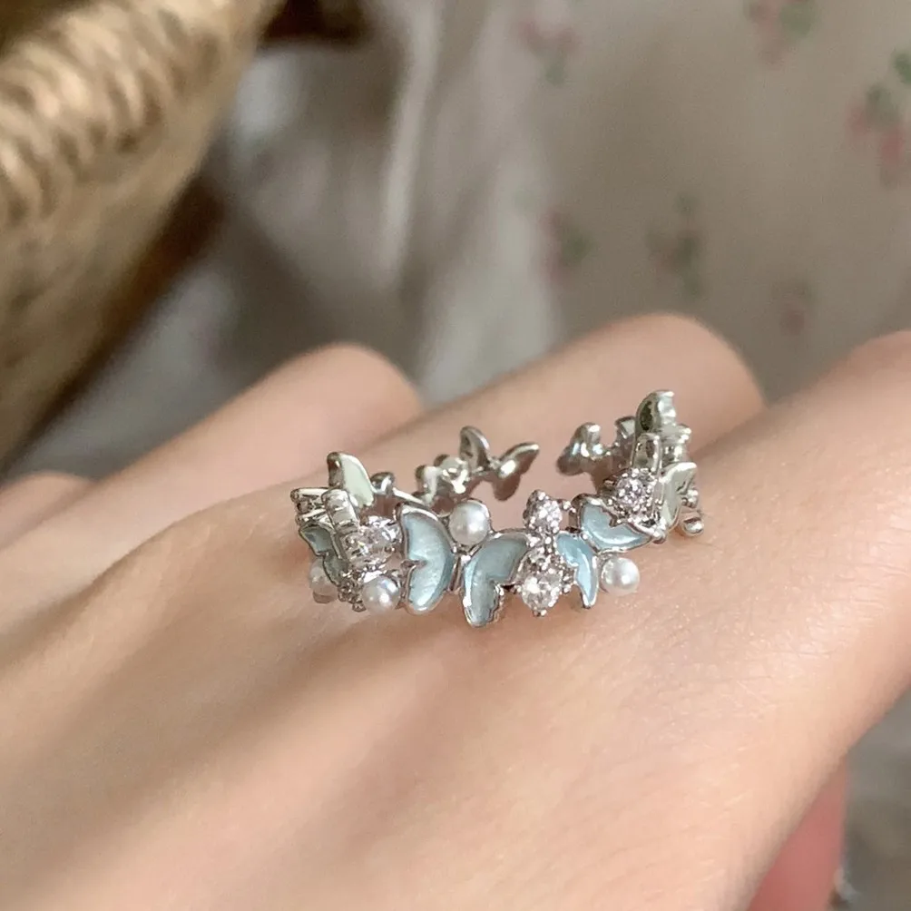 925 Sterling Silver Open Finger Ring Butterfly Link Enamel Clear CZ Elegant Stackable For Women Jewelry Gift Dropship Wholesale