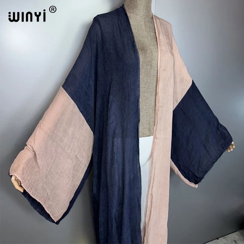 Winyi boêmio quimono retro cor combinando cardigan vestido africano outerwear para as mulheres verão moda kaftan praia cobrir