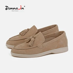 Donna-in Luxury Leather Loafers Women Sheepskin Suede Elegant Slip On Casual Comfort Oxfords Female Shoes Handmade Tassel