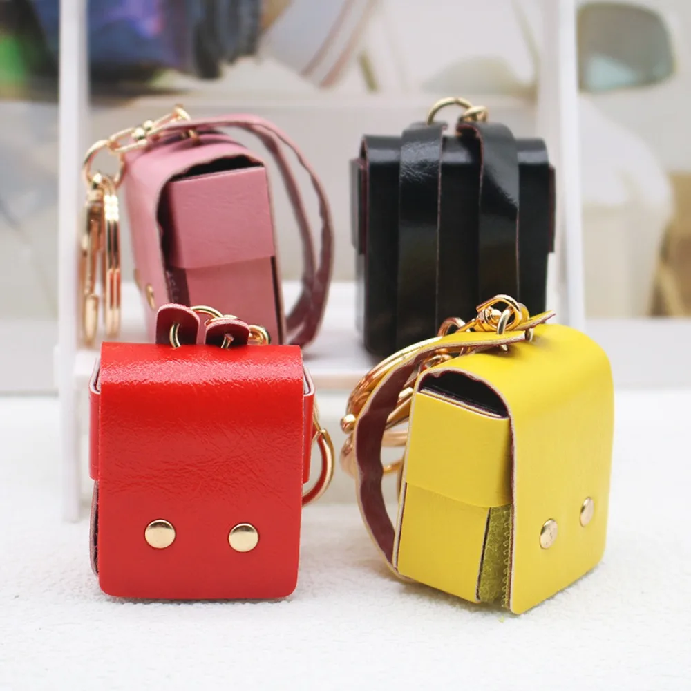 

Cute Solid Color Mini Backpack Keychain PU Leather Coin Purse Doll Small Backpack Wallet School Bag Pendant Girl