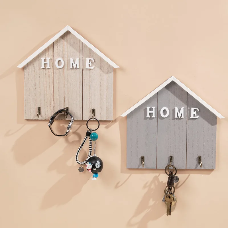 Wood Wall Hook Key Holder Storage Hanger Decorative Hanging Organizer for Key Hat Kitchen Home Entrance Multi-functional Storage