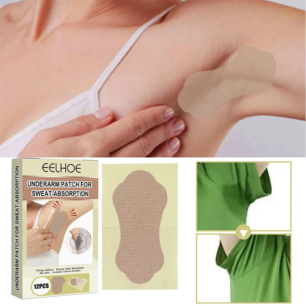 Underarm Sweat Absorb Patch for Women Men 12pcs Armpit Sweat Strong Absorbent Pad Absorbing Anti Perspiration Foot Sticker Patch