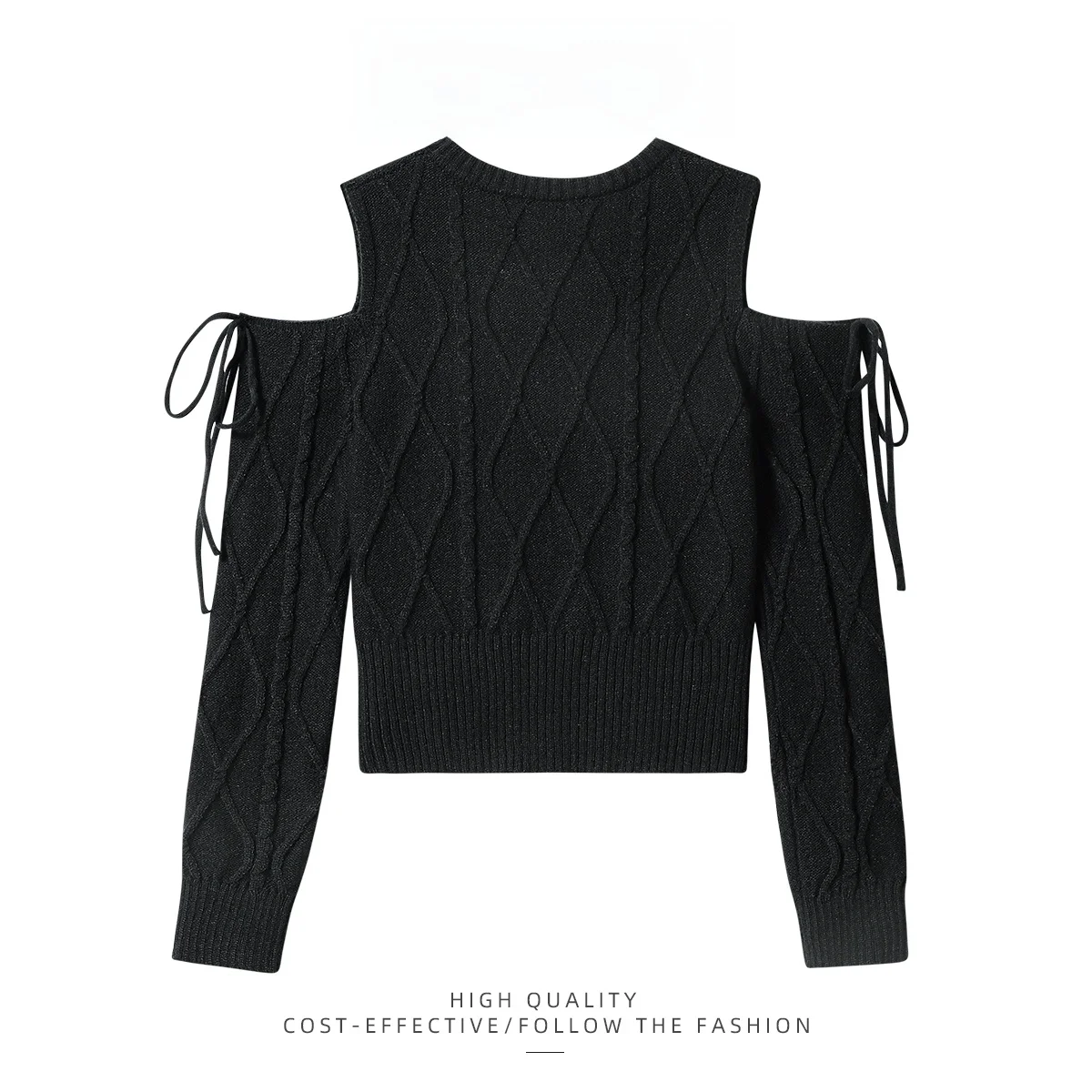 PAIXIANG レディース ラウンドネック オフショルダー ニットセーター タイトゥイストデザイン 初秋ファッショナブルな細工が美しいトップス