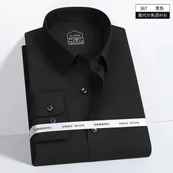 8XL New Modal Anti-wrinkle Shirts Men Long Sleeve Slim Fit Work White Shirt Striped Pure Color men shirt long sleeve plus size