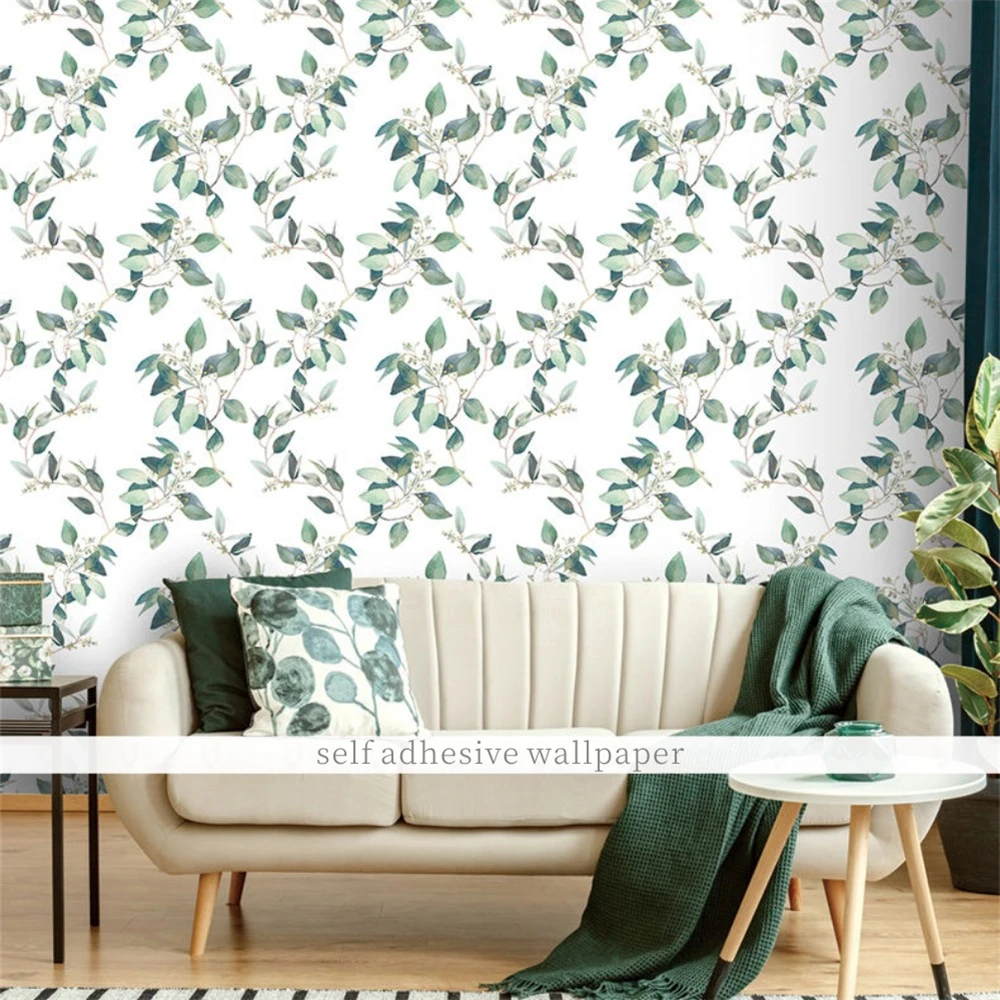 Green Leaf Wallpaper Vinyl  Self Adhesive Contact Paper Removable Waterproof Wallpaper for Furniture Renovation Decor Live Room
