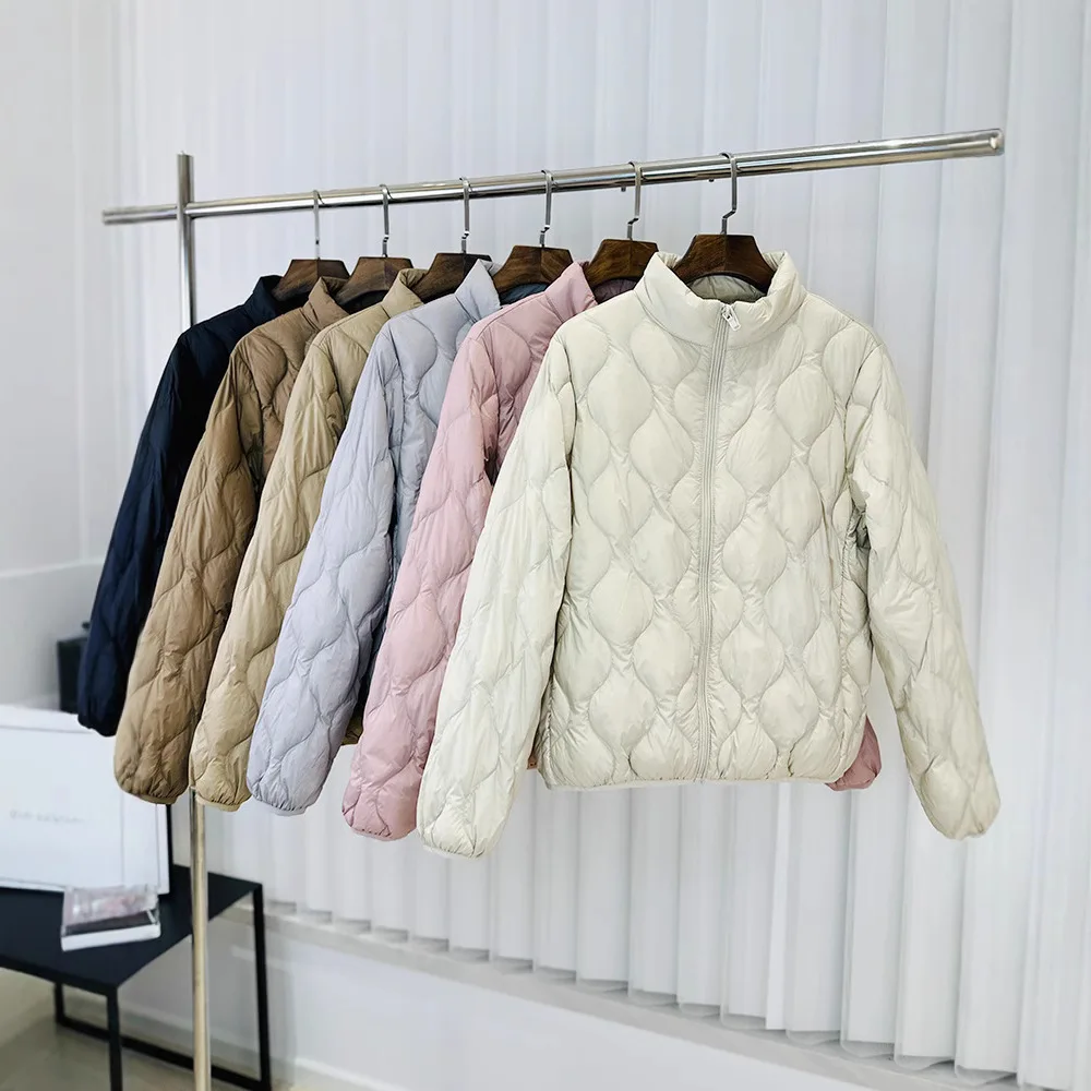 2025 Winter Stand up Collar Versatile Lightweight Puffer Down Jacket Women Ultra Light Warm Parka 90 White Duck Down Coat