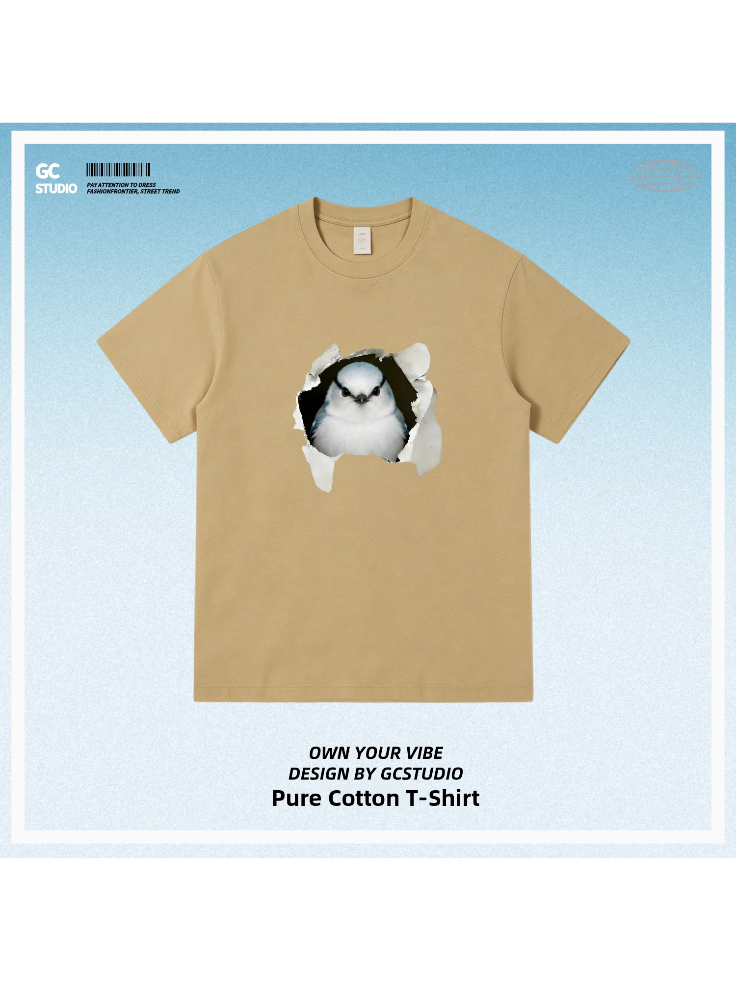 Cotton Bird Watching Cute Break Hole Grey Blue Mountain Thrush Outdoor Pet Bird Guide Unisex Casual Short Sleeve T-Shirt