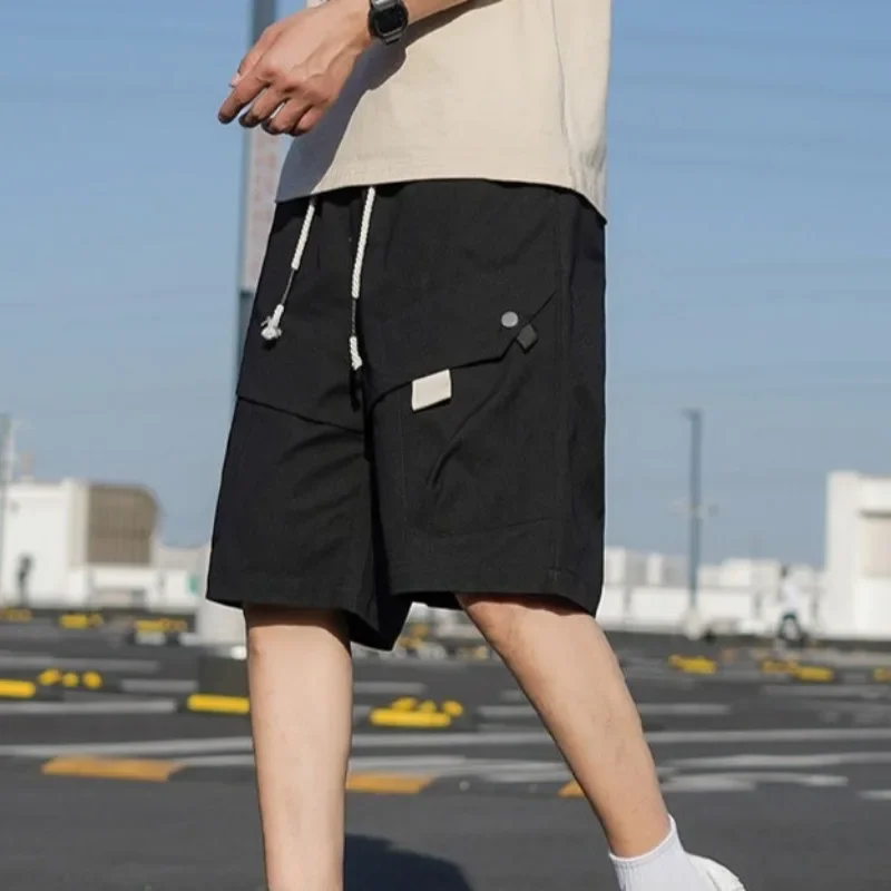 

Solid Baggy Long with Draw String Pockets Oversize Big Size Short Pants for Men Elastic Waist Bermuda Wide Mens Cargo Shorts Y2k