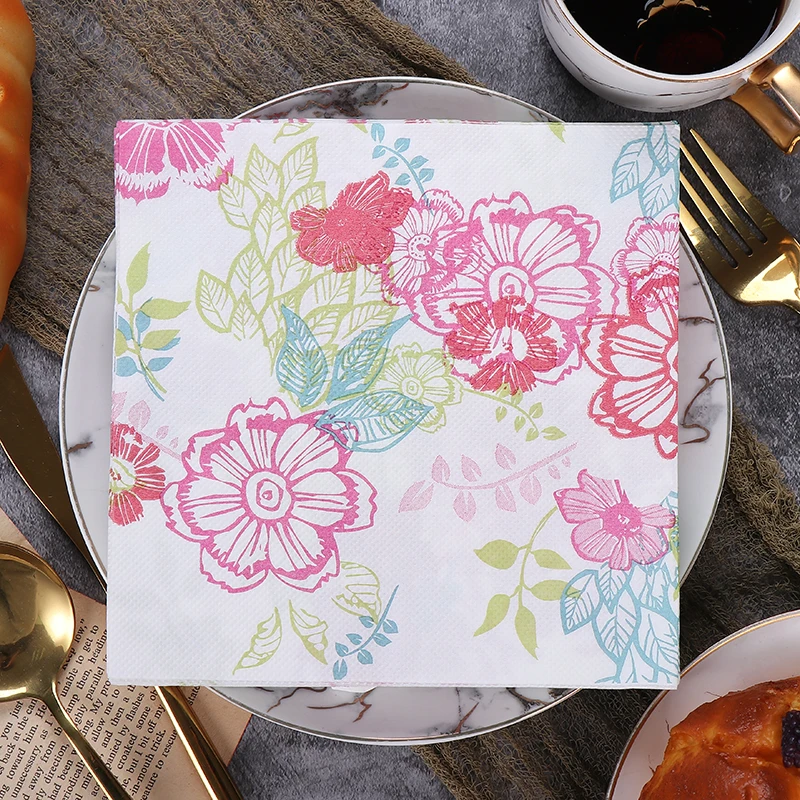 

New Flower Colored Napkins Printed Paper Napkins Western Restaurant Hotel Cafe Pure Wood Pulp Paper 20 Pcs 2 Ply Paper Placemat