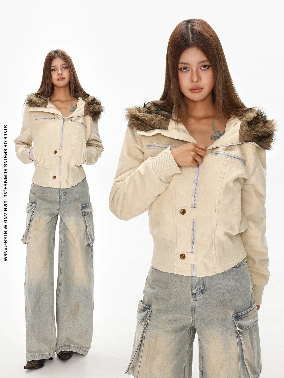 

Plu Hooded ort Jaet Women's Winter American Sle oulder Length Slim Fit Open Cardigan Design Outerwear