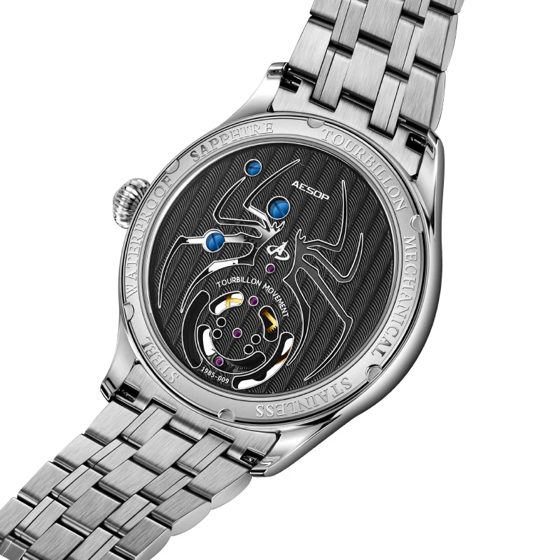 AESOP( 7040G）Men's Tourbillon Mechanical Watch Sunburst Dial Manual Winding 55H Power Reserve 30M Waterproof Business Wristwatch