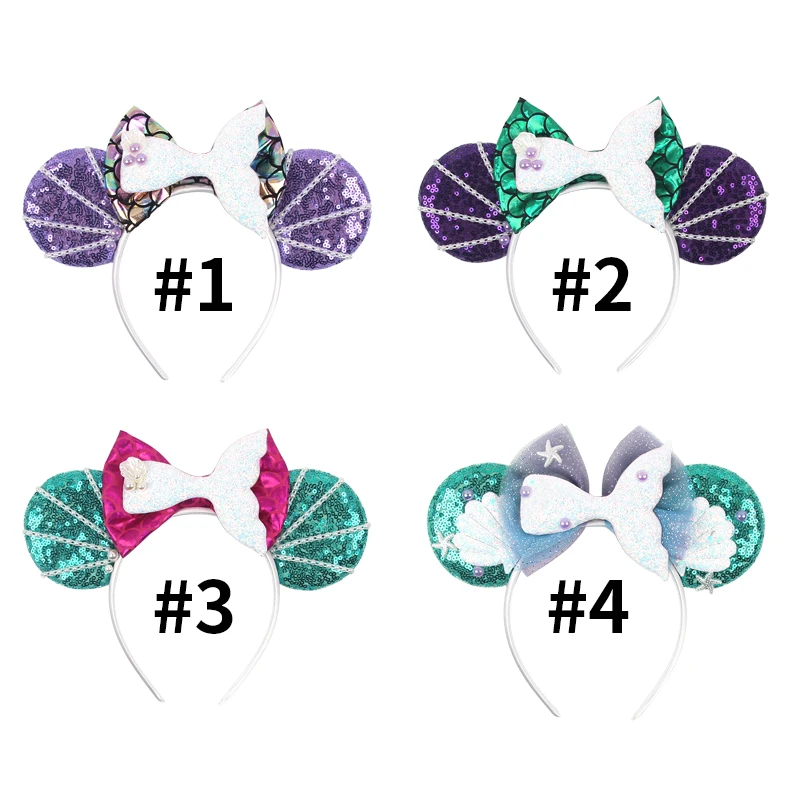 New Disney Pearls Shell Mouse Ears Headband For Girls Little Mermaid Prince Hairband Festival Party Cosplay DIY Hair Accessories