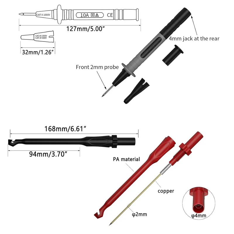 Multimeter probe, high-precision digital meter probe, hook clamp, auto repair circuit detection, puncture probe, crocodile clip