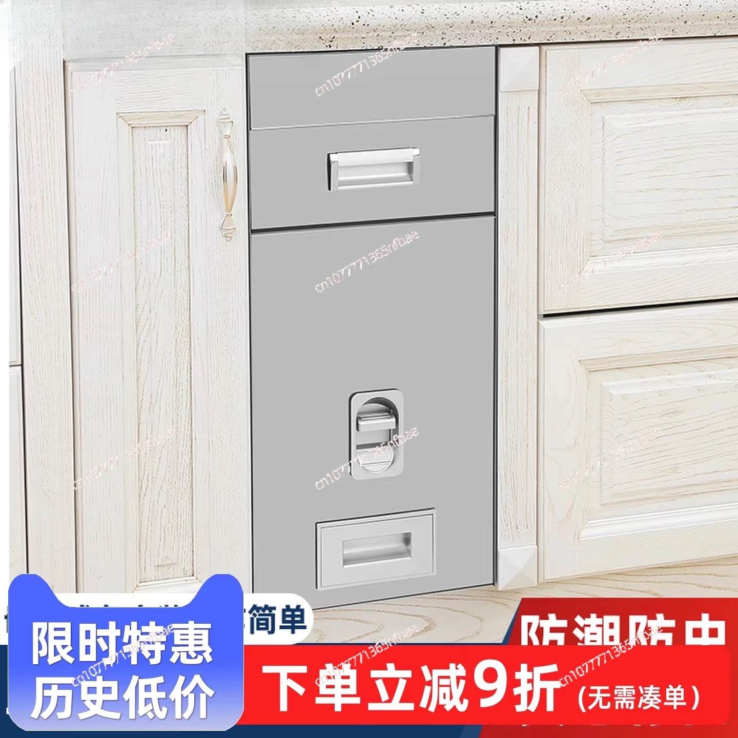 304 Stainless Steel Kitchen Cabinet Pull Out Rice Container, Built-in Automatic Rice Dispenser Insect & Moisture Proof