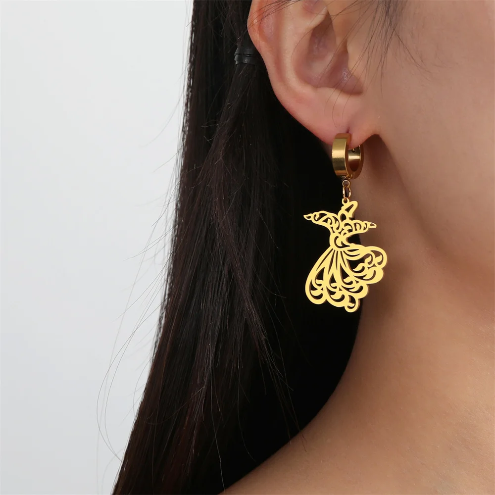 Gold Plated Sama Dance Earrings Unique Design Sufi Drop Dangle Earrings Women Stainless Steel Jewelry pendientes 2023 tendencia