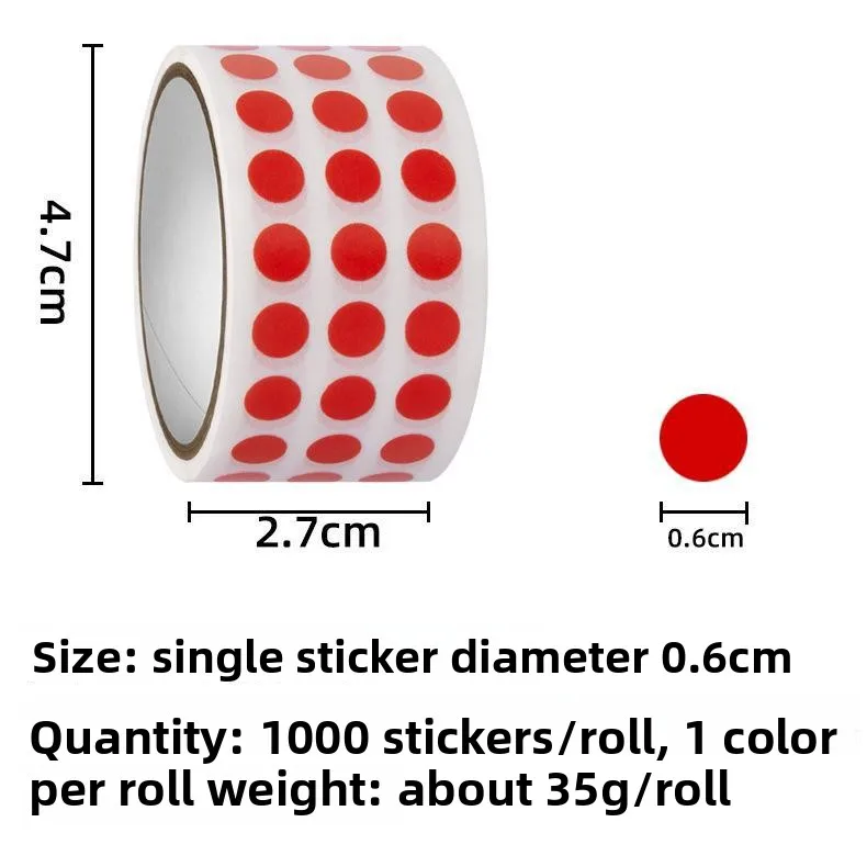 1000Pieces 1/4 Inch Round Color Coding Labels Roll Solid Colors Dot Stickers Adhesive Colored Circle Stickers.