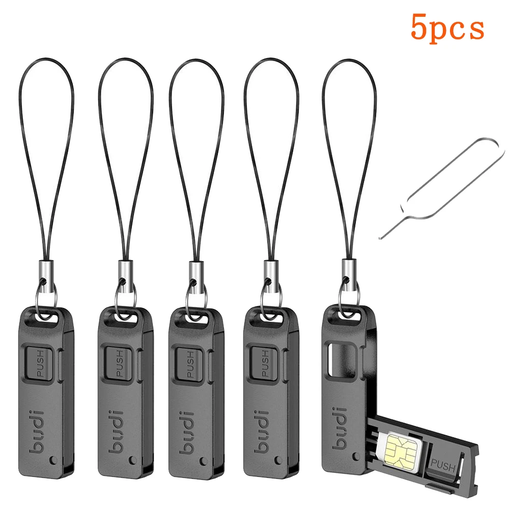 5pcs Multi-function Card Slot Storage Box TF SIM Card Ejector Storage Slot With Lanyard Anti-lost SIM Card Removal Needle Pin