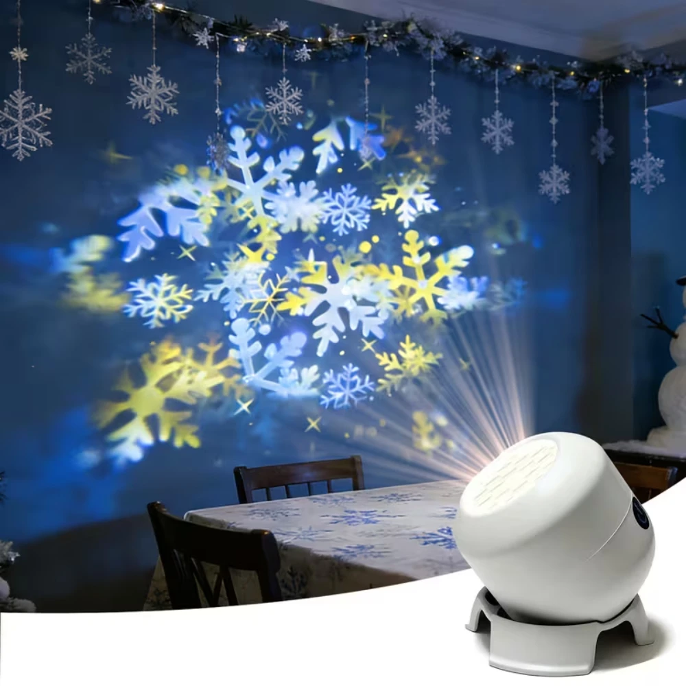 LED Projection Snowflake Dynamic Pattern Projector Light - Dual USB/Battery Powered Dimmable Snowflake Light for Home Xmas Decor