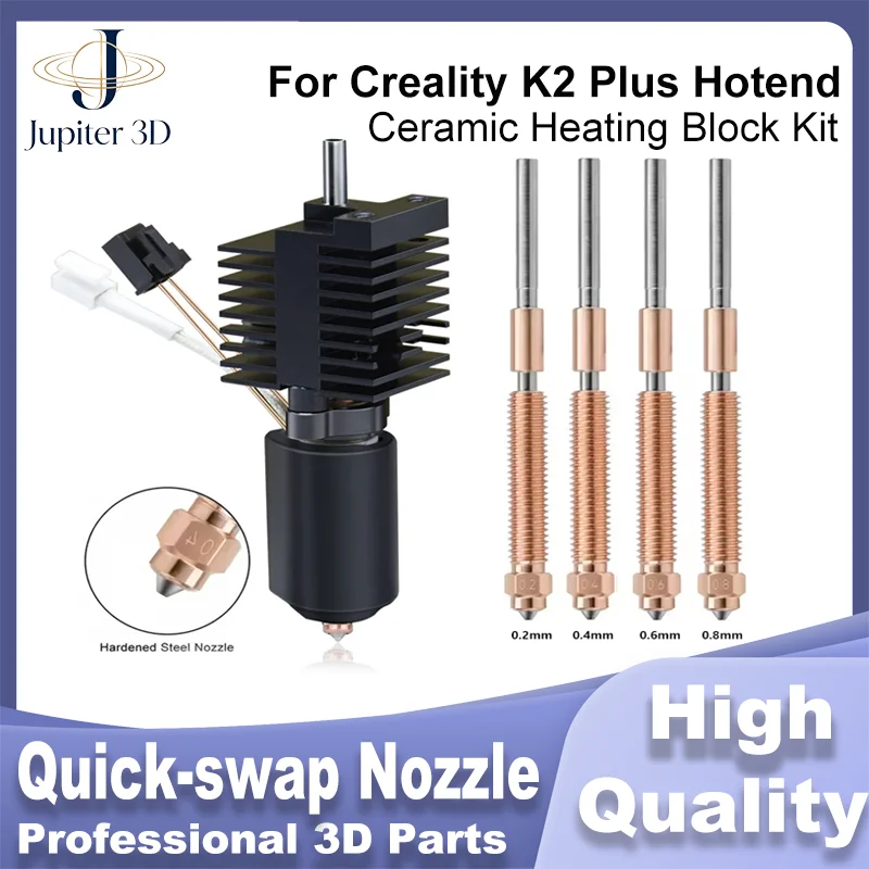 For Creality K2 Plus Hotend Ceramic Heating Block Kit 0.4mm All-metal Integrated Quick Swap Nozzle 350°C For Creality K2P Combo