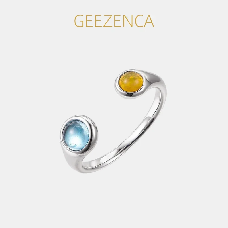 

Кольцо GEEZENCA из стерлингового серебра 925 пробы с топазом и опалом, открытое, для женщин, минималистичное, модное, изящное, простое, легкое, для многослойного ношения, подарок на вечеринку