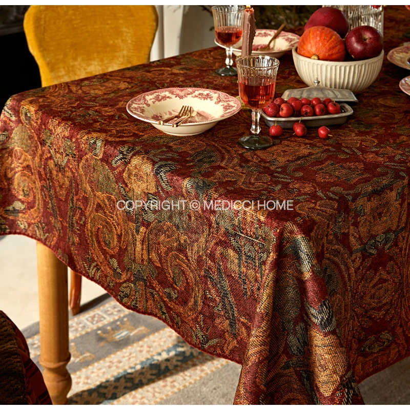 Imagem -03 - Medicci Casa Estilo Europeu Retro Damasco Padrão Jacquard Toalha de Mesa Arte de Luxo Retângulo Toalha de Mesa para Banquete de Jantar