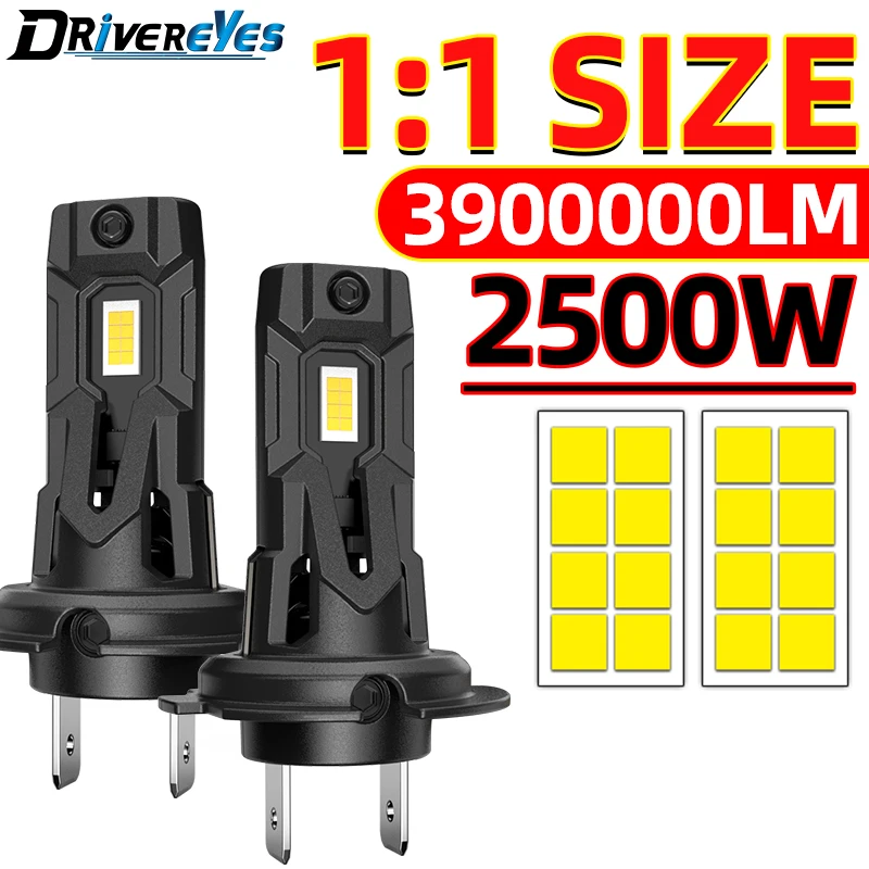 

2PCS 3900000LM H7 LED Headlight Bulbs 12PCS CSP Spotlight Car Headlamps Automobile Mini Canbus H7 Led Lights 1:1 Size 12V 2500W