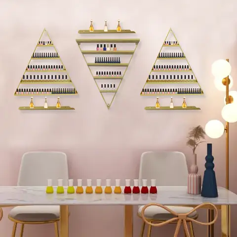 Decorative Nail Polish Display Shelf Gold, Wall Mounted 5-Tier Organizer Set, Space Saving Storage Rack for Cosmetics Makeup