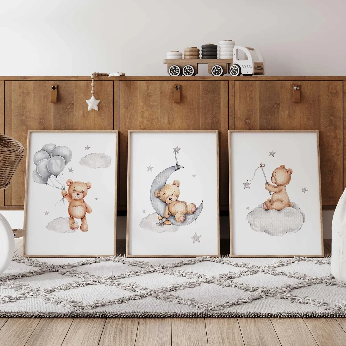 3pcs frameless Canvas Painting 3pcs Modern,Cartoon Teddy Bear Wall Art Print Canvas Painting Poster Picture For Living Room,Bedr