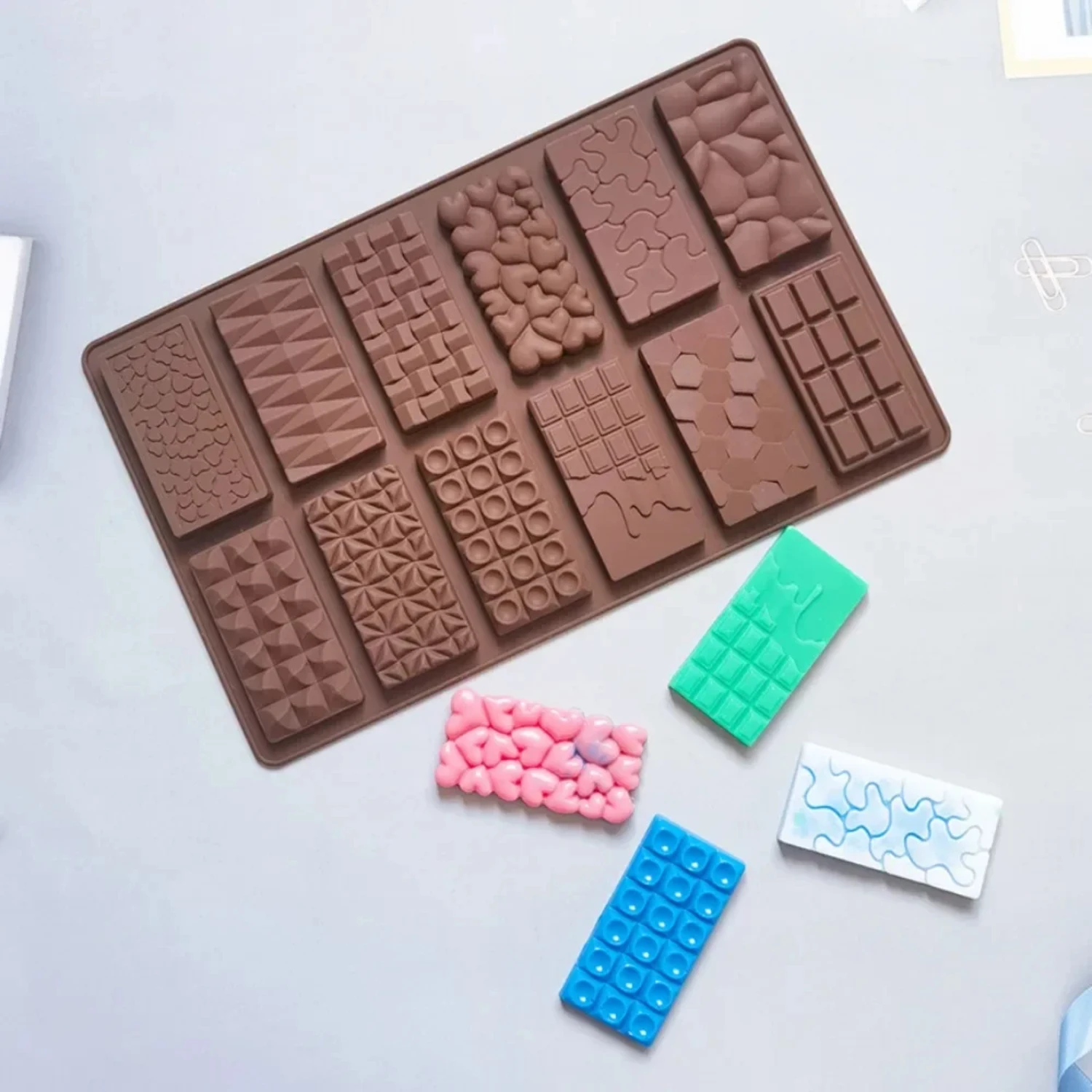 12 Cavity Geometric Heart Chocolate Silicone Mold  Bricks Puzzle Candy Biscuit Baking Mould Ice Tray Cake Decor DIY Gift