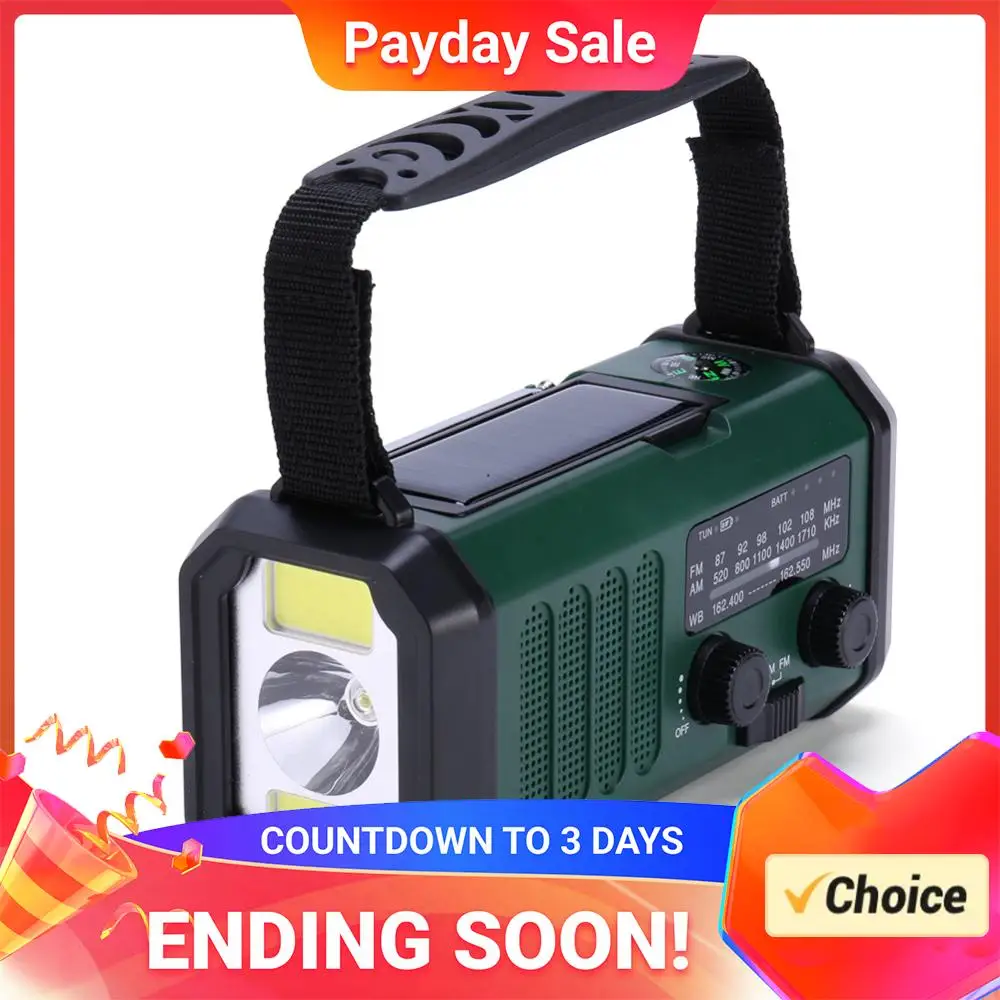 LED Emergency Power Bank AM/FM/WB 10000mAh Hand Crank Radio Flashlight Reading Lamp Emergency Radio Handcrank Solar with Compass