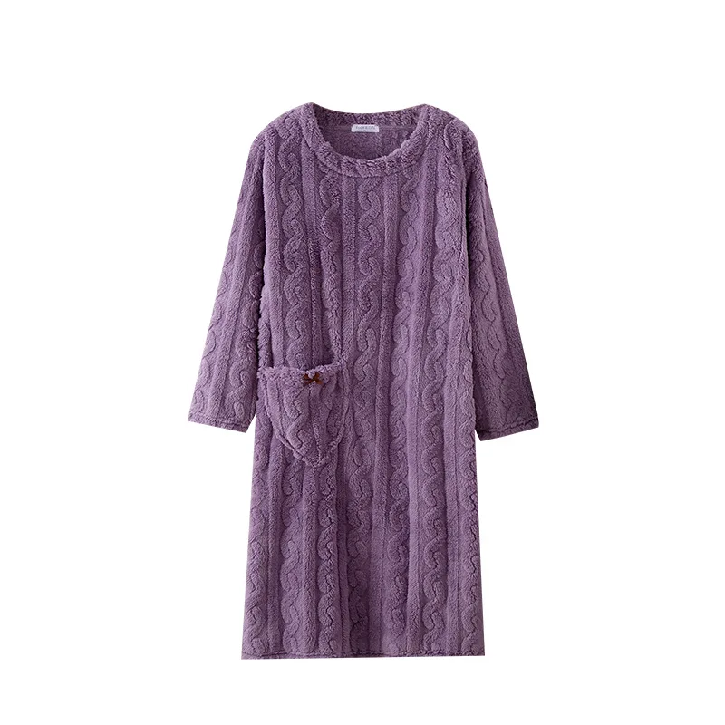 Autumn Winter Warm Flannel Female Sleepwear Long Nightdress Women Sleepshirt Loose Ladies Nightgown Girl Outwear Sleepdress