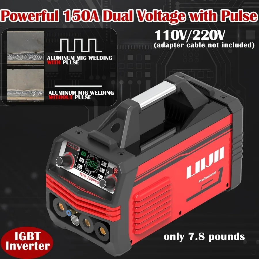 5 in 1 Multiprocess Welding Machine with Pulse 150A Dual Voltage 110 220V Aluminum MIG Gas MIG Gasless Flux Core MIG Lift TIG S