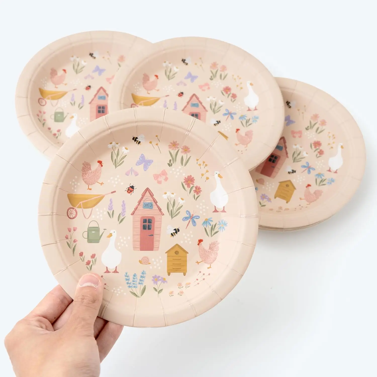 24Pcs Garden Spring Party Farm Shed Disposable Party Tableware Paper Plates for Garden Tea Party Baby Shower Tableware Supplies