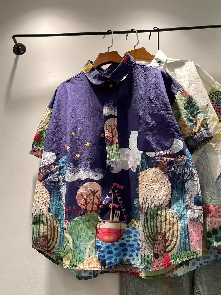 Koszule i bluzki damskie Enianechu, 100% bawełna, oversize, moda japońska Harajuku, motyw z kreskówek i leśnymi motywami, duże rozmiary.
