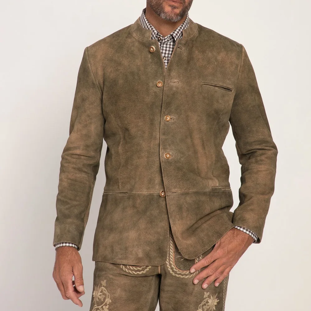 

Casual Urban Blazers Faux Suede Man Jackets High Quality Single-Breasted Stand Collar Men's Jacket Fashion Suit Welt Pockets