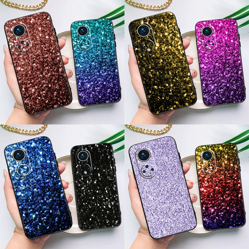 Aqua Blue Rainbow GLITTER SPARKLES For Huawei P20 P30 P40 Lite Pro Nova 5T Nova 9 P Smart 2019 Case For Honor 50 Lite Cover