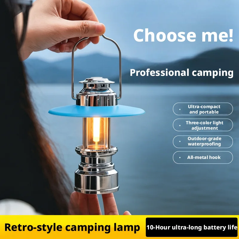 Outdoor Vintage LED Camping Lantern Portable Handheld Emergency Lighting Atmosphere Lamp Charger Design for Tent Outdoor