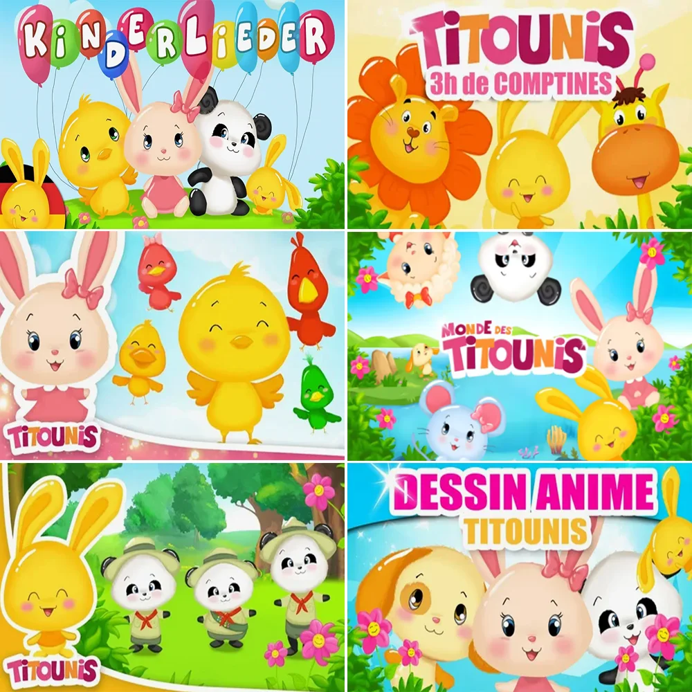 

Gfuitrr Monde Des Titounis Backdrop for Kids Birthday Party Decoration Cartoon Animals Baby Shower Yellow Rabbit Photo Banner