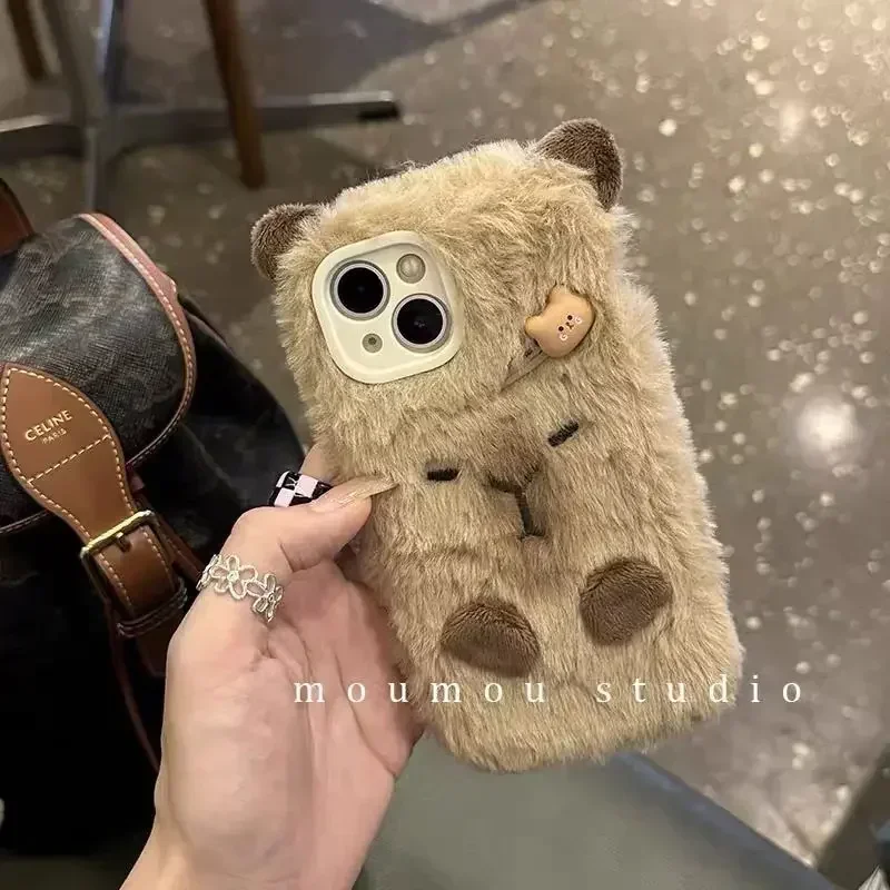 Cute Plush Mouse Apple Plush Mobile Phone Case for IPhone16 15 14 13 11 12 Pro Max Mini Plus 6s Soft X Winter 15 Autumn Funda