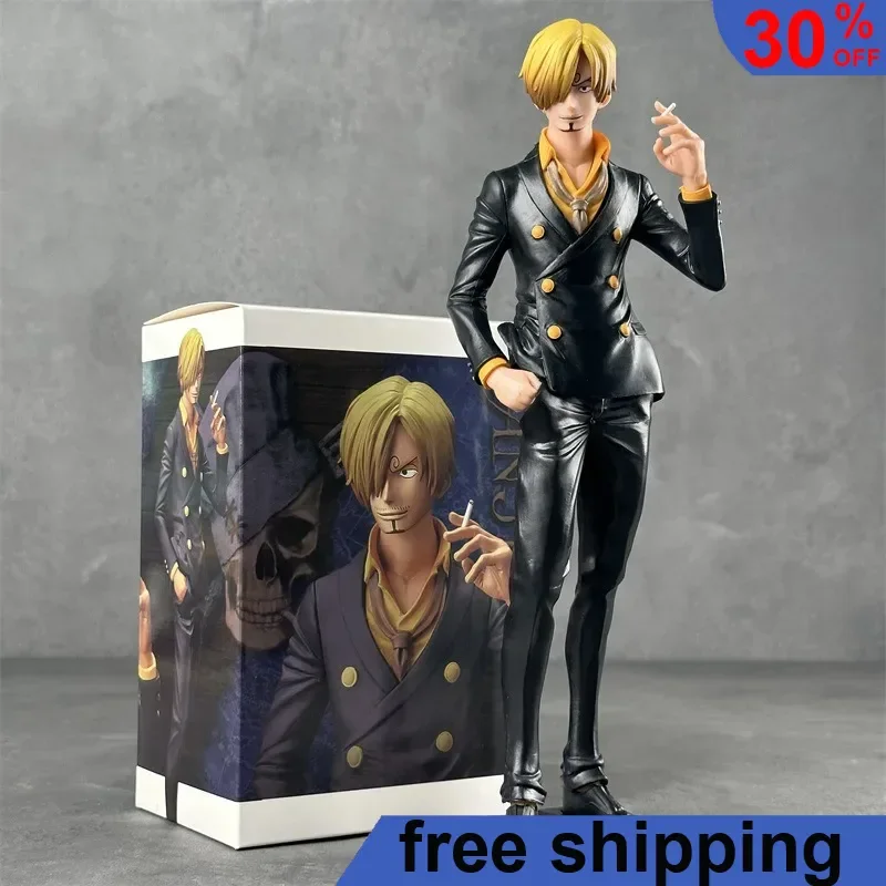 28cm ONE PIECE Anime Figures Sanji Black Clothes Smokes Establish Action Figure Statue Model Doll Collection Ornaments Gift Toys