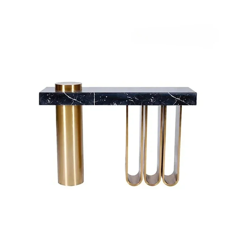 

Italian light luxury entrance table simple marble entrance table creative sofa stainless steel strip case
