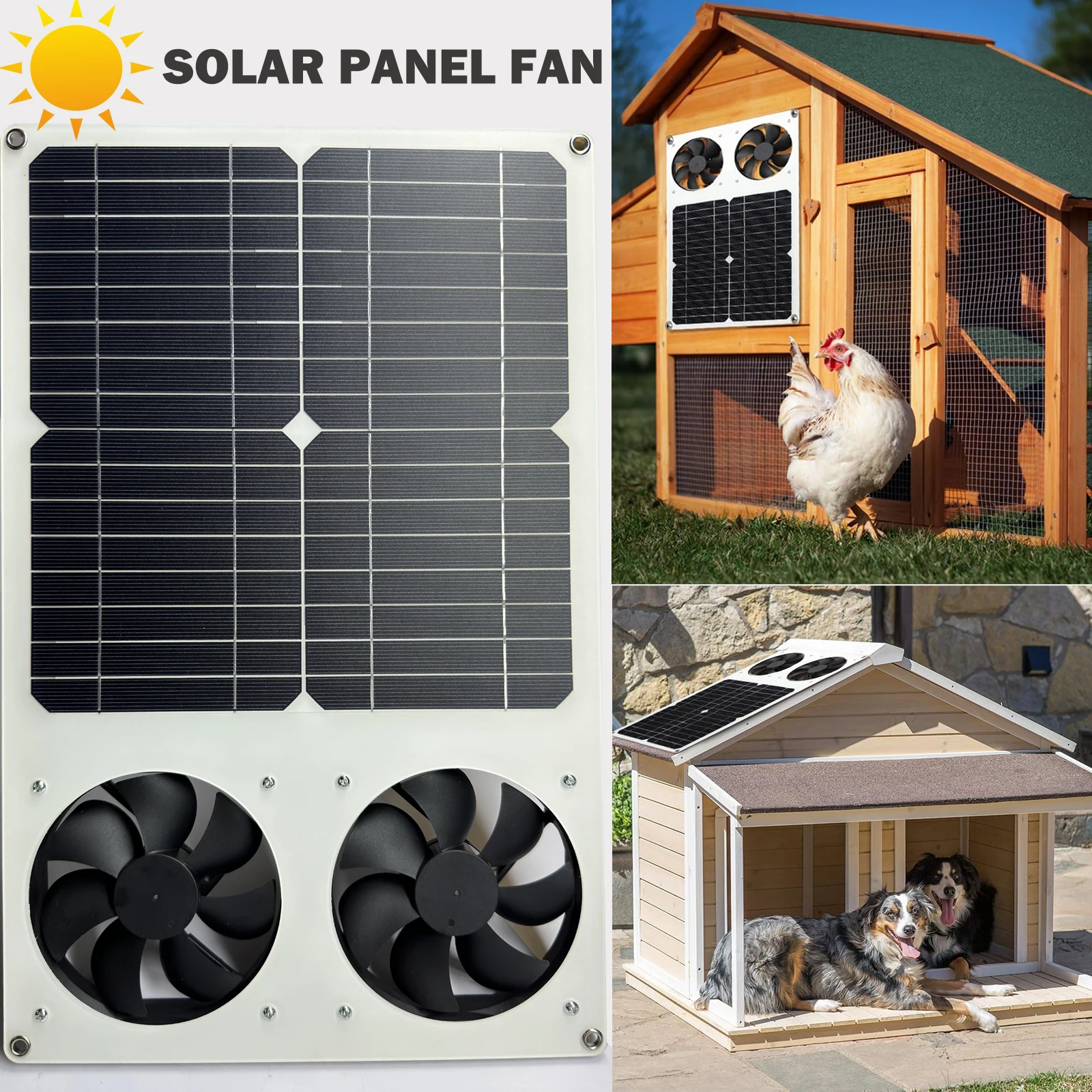 Solar Panel Fan Kit, 14W Weatherproof with DC Dual Fan Portable Energy Photovoltaic Power Generation for Small Chicken Coops