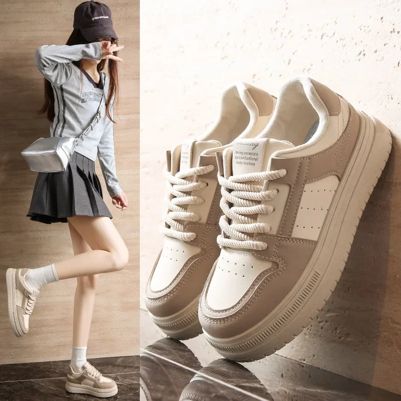 

Женская повседневная прогулочная обувь. Модная легкая кожаная женская уличная нескользящая спортивная обувь на толстой подошве.