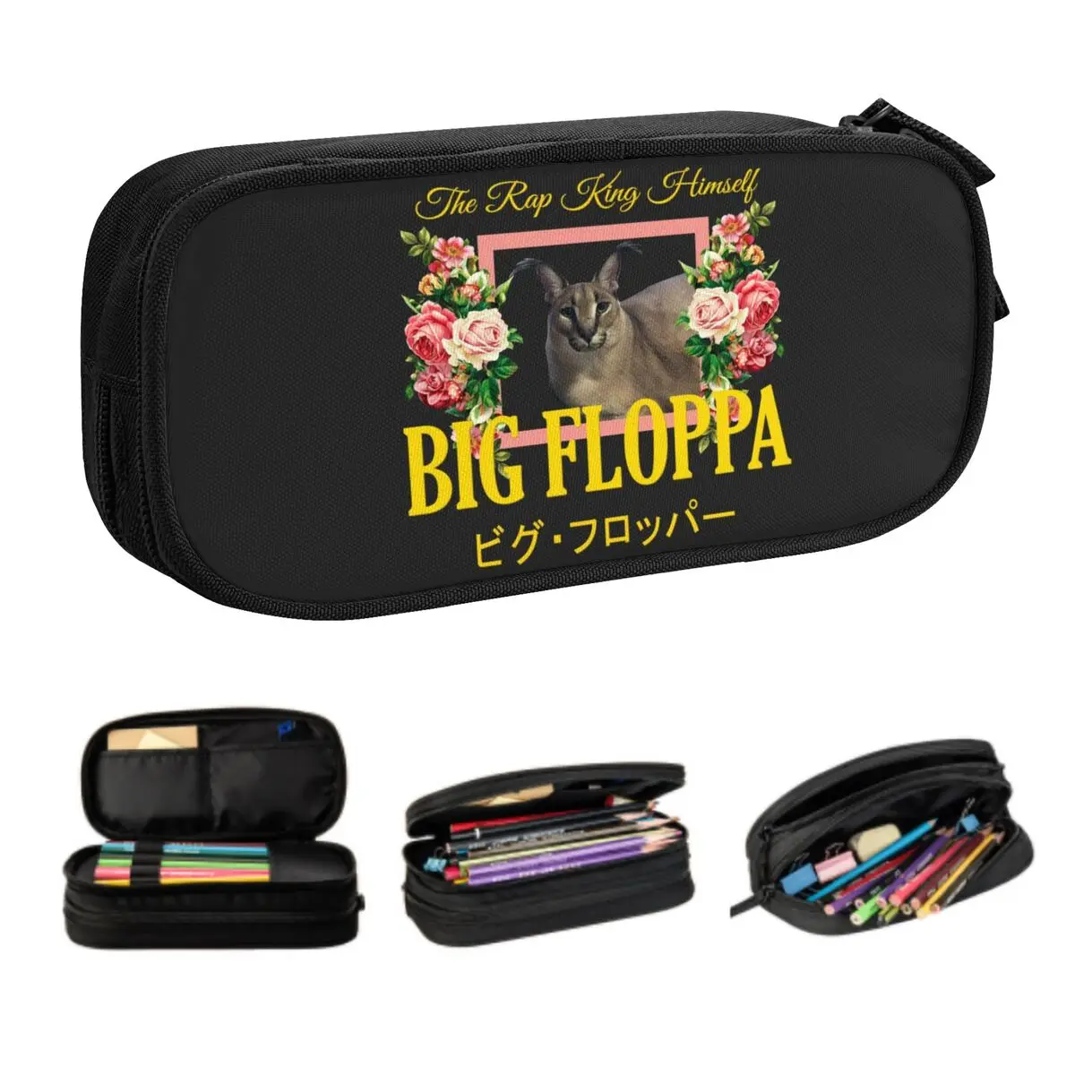 Customized Cute Big Floppa Floral Aesthetic Pencil Cases for Boys Gilrs Big Capacity Cat Meme Pencil Box School Accessories