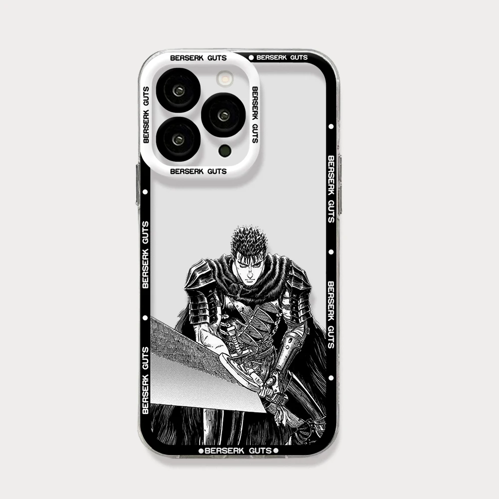 Berserk Guts Anime Phone Case For iPhone 15 14 13 12 Mini 11 Pro Max X XR XS 6 7 8 SE 2020 Plus Soft Silicone Transparent Cover