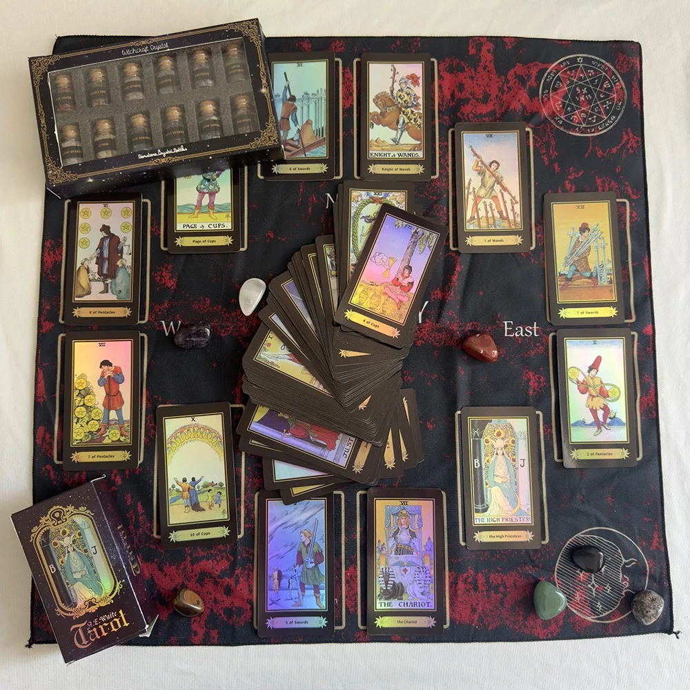 Tarot Card Set 1 Set 78 Tarot Cards 12 Mini Crystal Vases 7 Chakra Stones 1 Tarot Tablecloth 1 Pendant Accessory 1 Storage Bag