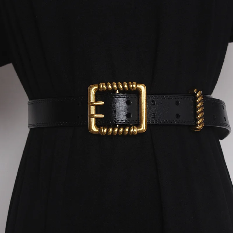 Belt women's pure cowhide versatile jeans with fashionable simple decoration coat with skirt ins wide belt