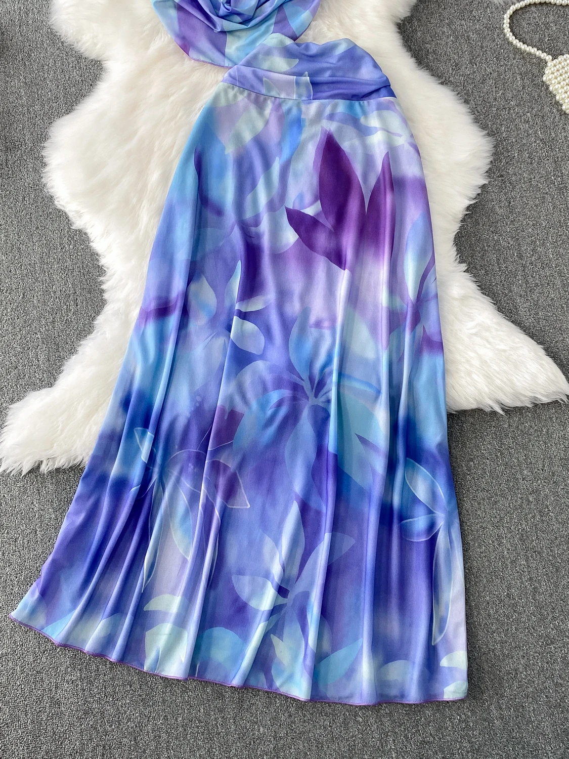 Foamlina Urlaubsatmosphäre am Meer, weiblich, elegant, Schnürhalter, sexy, tiefer V-Ausschnitt, Neckholder-Top, Weste + langer Rock, 2-teiliger Anzug